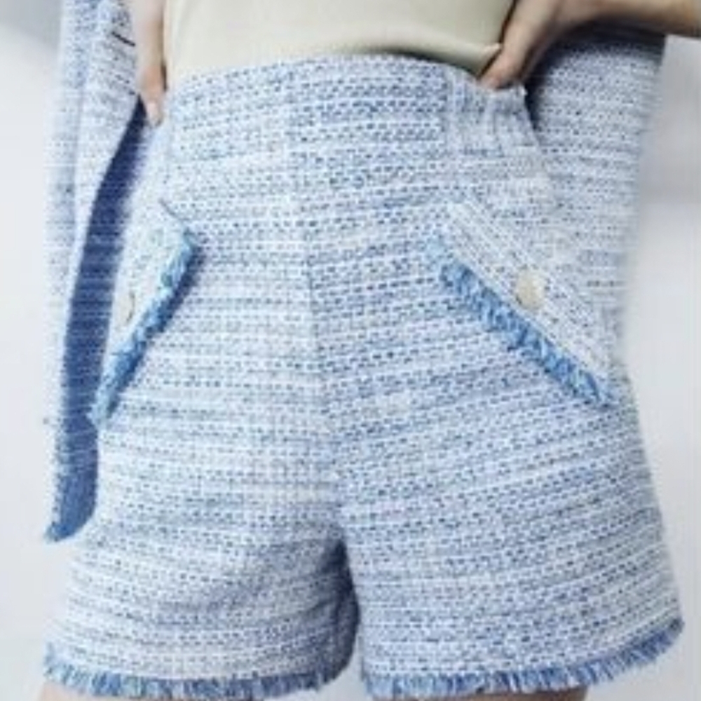 Zara Stylish Blue Tweed Women Shorts
